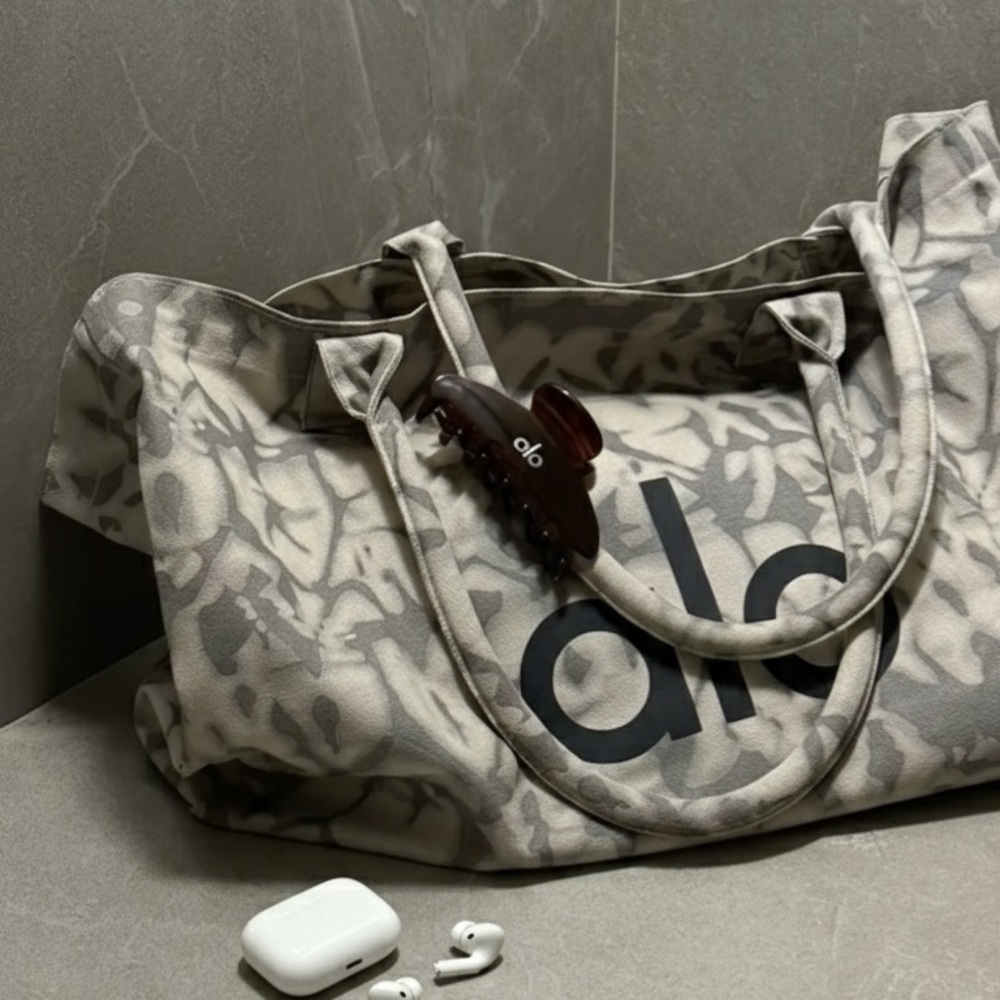 ALO Yoga Cream and Gray Camouflage Tote bag